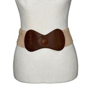 Vintage Brown and cream elastic woven Women's Belt